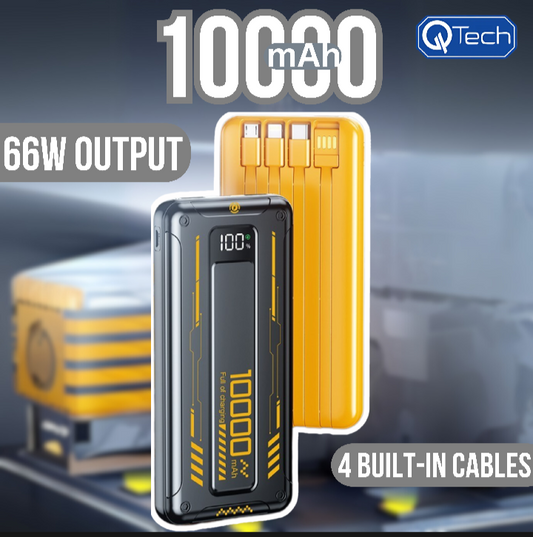 QTech Q126 10000mAh 66W PD Fast Charging Power Bank with 4 Cables