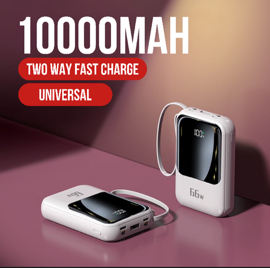 QTech 10000mAh Power Bank (66W/PD20W) + 4 Built-In Cables - Q129