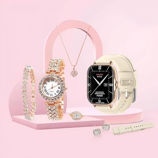 A58 Plus Smart Watch With  jewelry Set ( 8 IN 1 Set )