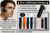 Bluetooth & smart Watch Combo set | 9 Godets set  | 1 Smartwatch with 7 belt | 1 M-11 Bluetooth Headset  |