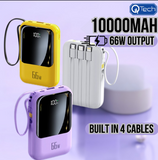 QTech 10000mAh Power Bank (66W/PD20W) + 4 Built-In Cables - Q129