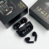 Black Airpods Pro with touch display Wallpaper, Timer, Brightness, Transparency control, Battery percentage Earbuds Pro 2, 2nd generation Wireless