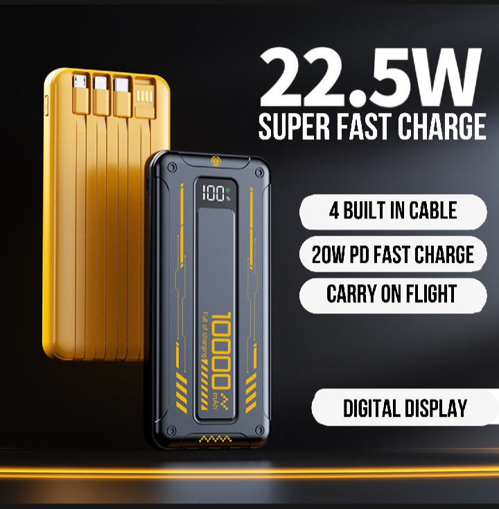 QTech Q126 10000mAh 66W PD Fast Charging Power Bank with 4 Cables