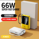 QTech 10000mAh Power Bank (66W/PD20W) + 4 Built-In Cables - Q129