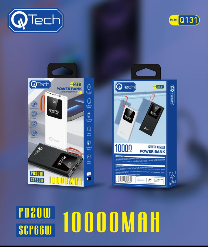 Q131: 10000mAh Portable Charger with 66W SCP & 20W PD