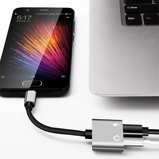 NEW 2in1 USB C Type C to 3.5mm Jack AUX Audio Adapter Charging Cable Headphone